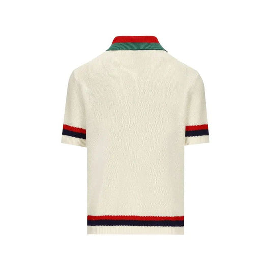 GUCCI KNIT COTTON POLO T-SHIRT WITH WEB