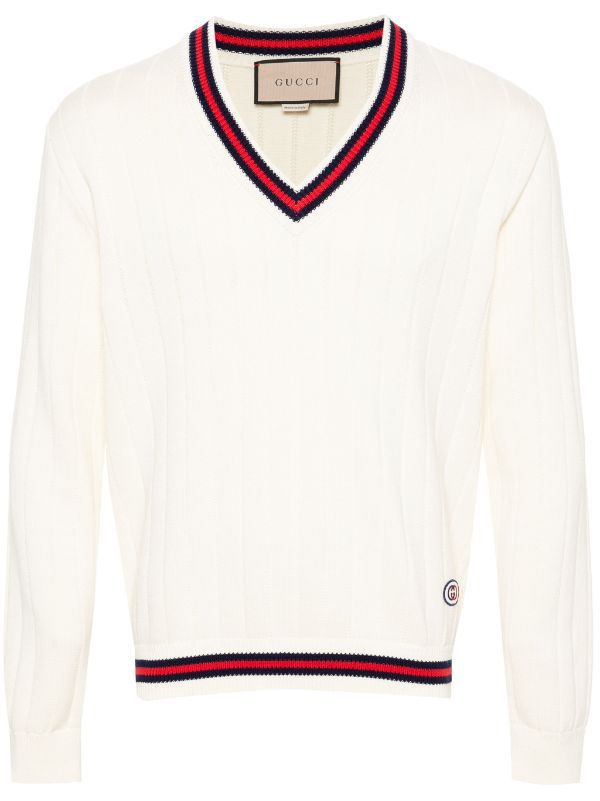 GUCCI WEB STRIPE V NECK JUMPER