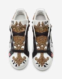 DOLCE AND GABBANA NAPPA CALFSKIN PORTOFINO SNEAKERS WITH EMBROIDERY