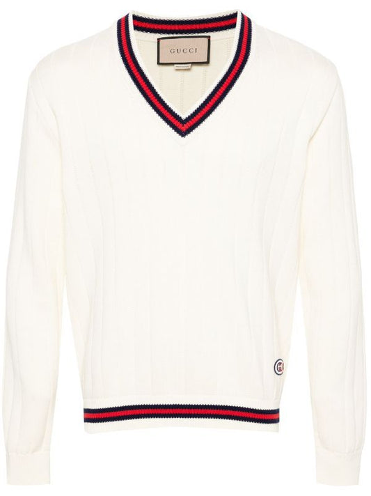 GUCCI WEB STRIPE V NECK JUMPER